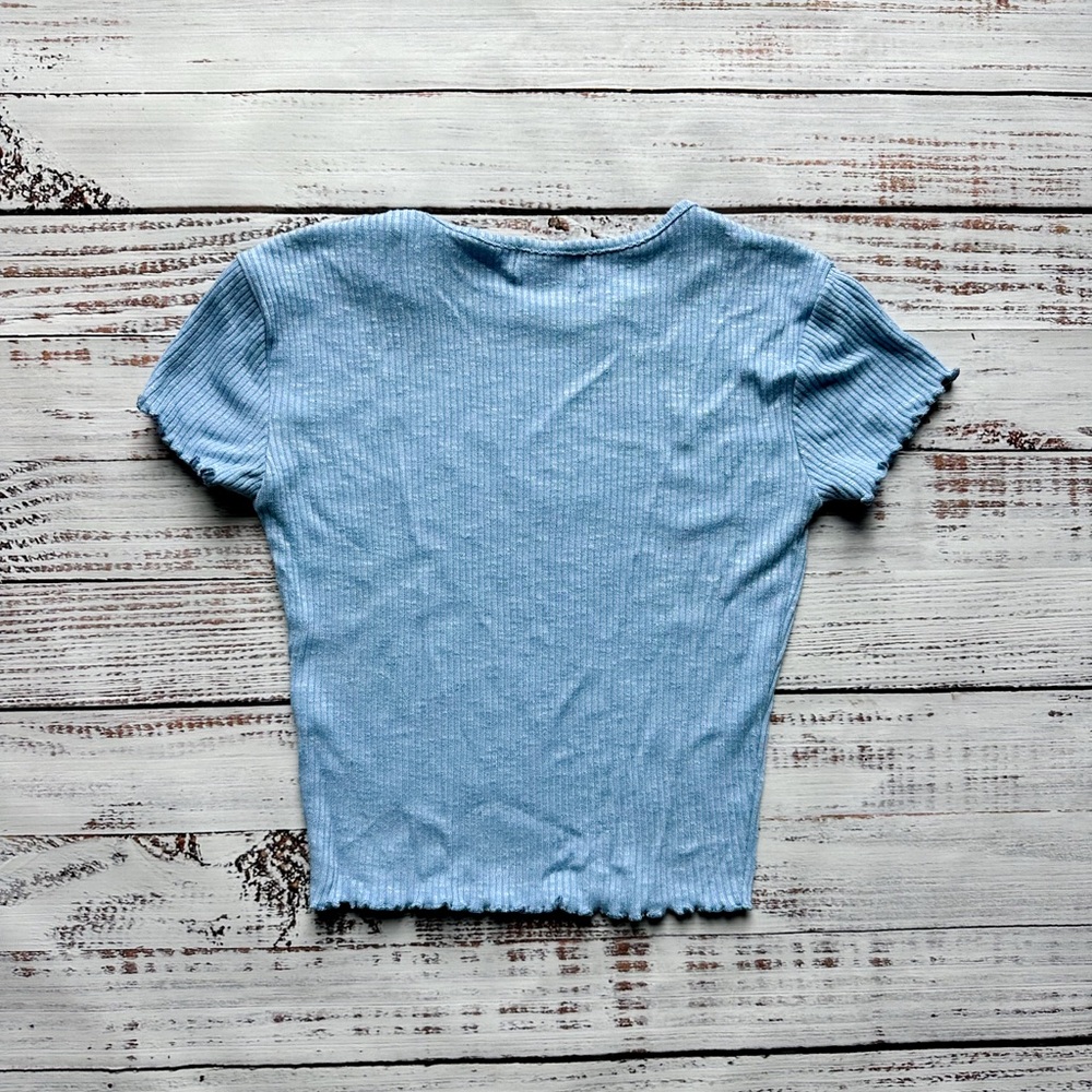 Blue Ribbed Crop Top - Picture 2 of 2